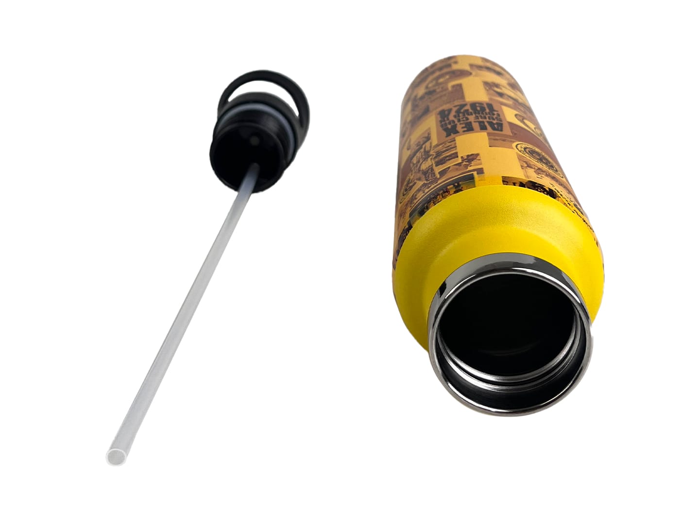 details of yellow personalized stainless steel water bottles