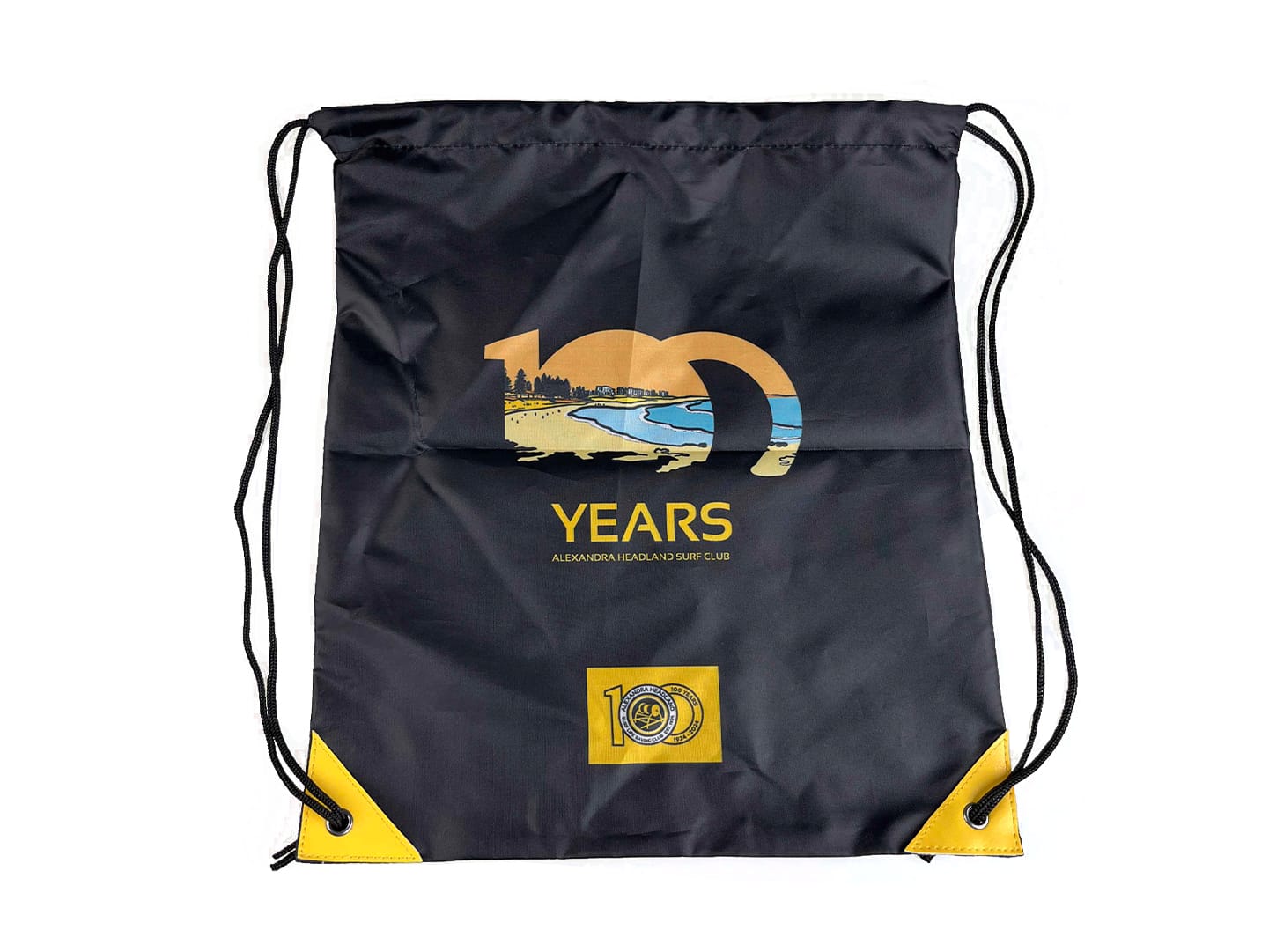 black drawstring bag