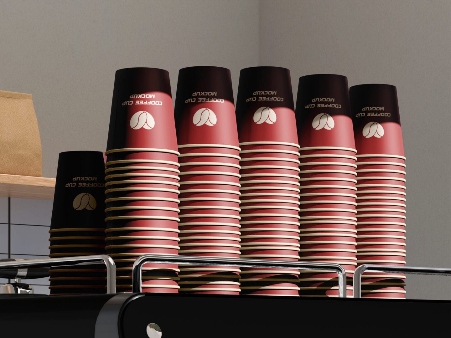 stack of paper coffee cups brandable with logo for coffee shops