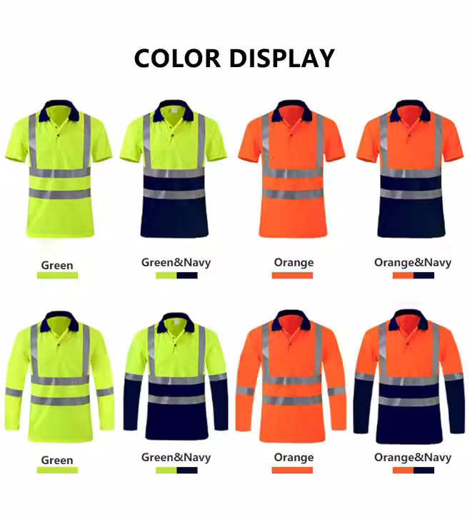 Custom High-Visibility Safety Work Shirt with Reflective Tape | Breathable and Quick-Dry Color display