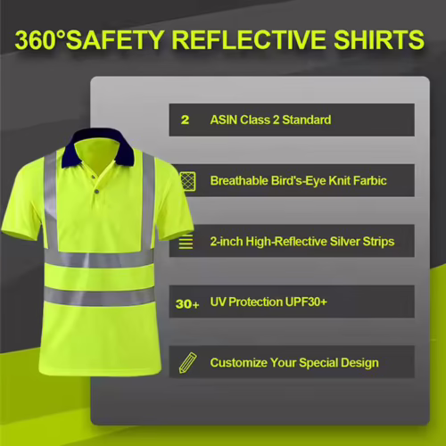 Custom High-Visibility Safety Work Shirt with Reflective Tape | Breathable and Quick-Dry details