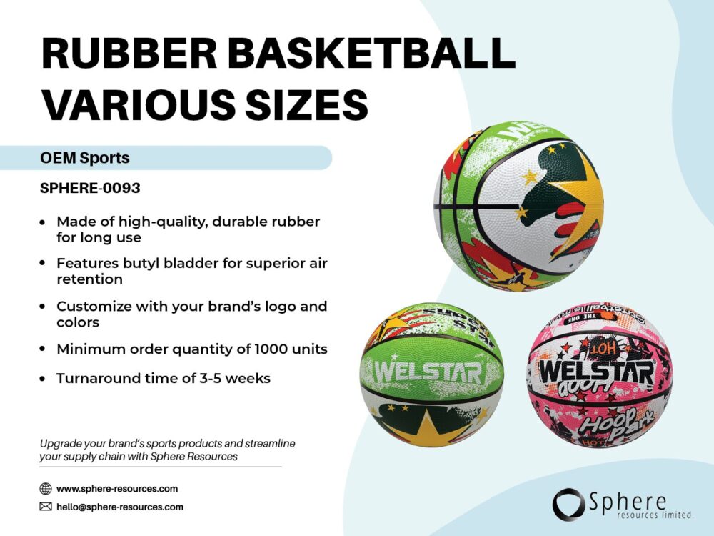 RUBBER BASKETBALL VARIOUS SIZES SOCIAL GRAPHIC