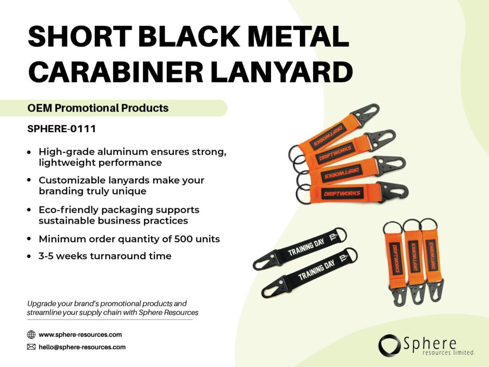 SHORT BLACK METAL CARABINER LANYARD SOCIAL GRAPHIC