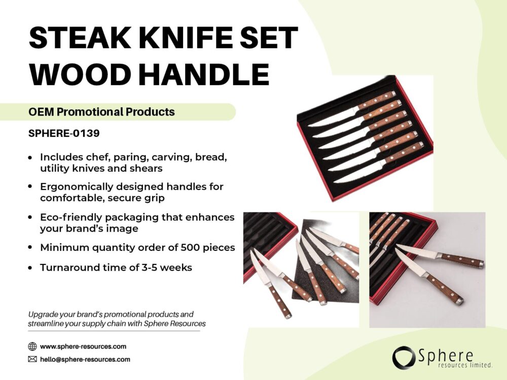 STEAK KNIFE SET WOOD HANDLE SOCIAL GRAPHIC