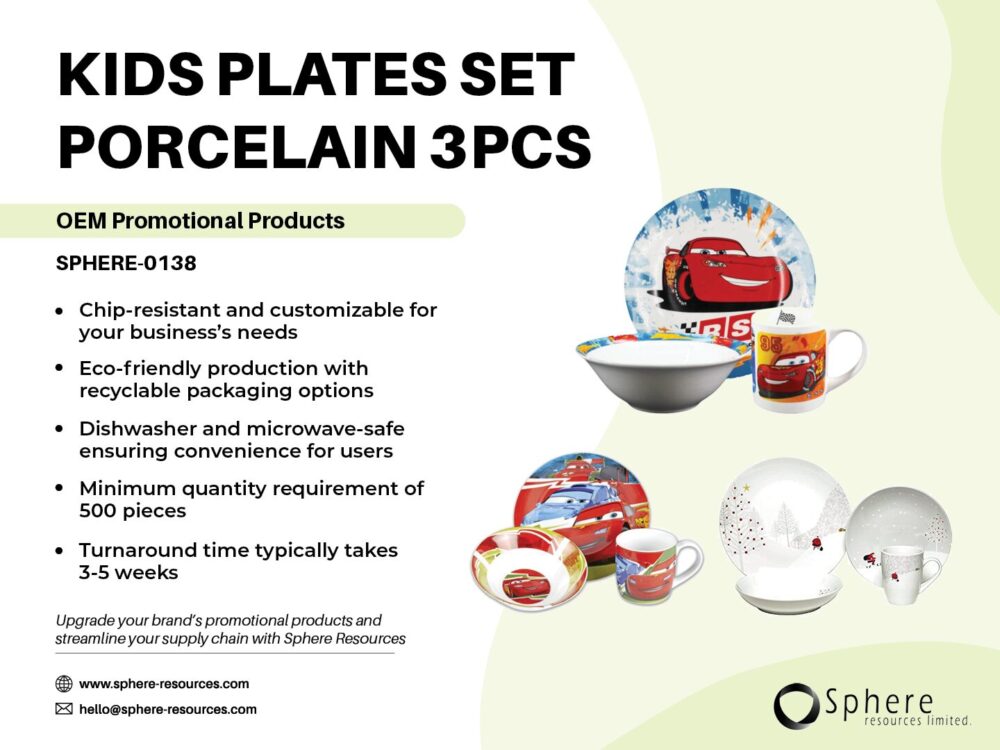 KIDS PLATES SET PORCELAIN 3PCS SOCIAL GRAPHIC