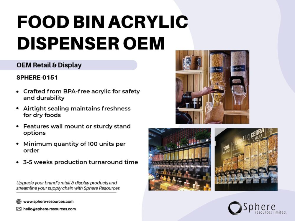 FOOD BIN ACRYLIC DISPENSER OEM SOCIAL GRAPHIC