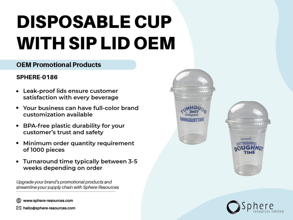 DISPOSABLE CUP WITH SIP LID OEM SOCIAL GRAPHIC