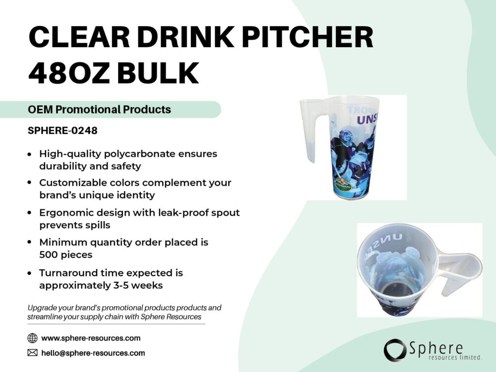 CLEAR DRINK PITCHER 480Z BULK SOCIAL GRAPHIC