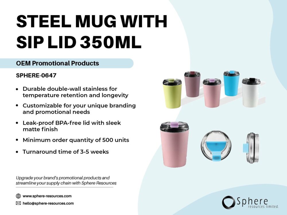 STEEL MUG WITH SIP LID 350ML Social Graphic