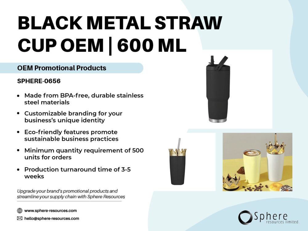 BLACK METAL STRAW CUP OEM | 600 ML Social Graphic