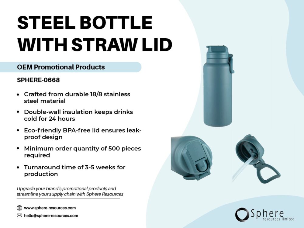 STEEL BOTTLE WITH STRAW LID Social Graphic