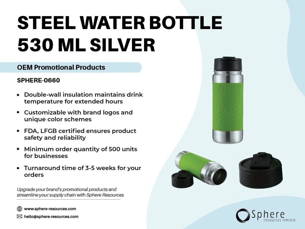 STEEL WATER BOTTLE 530 ML SILVER Social Graphic