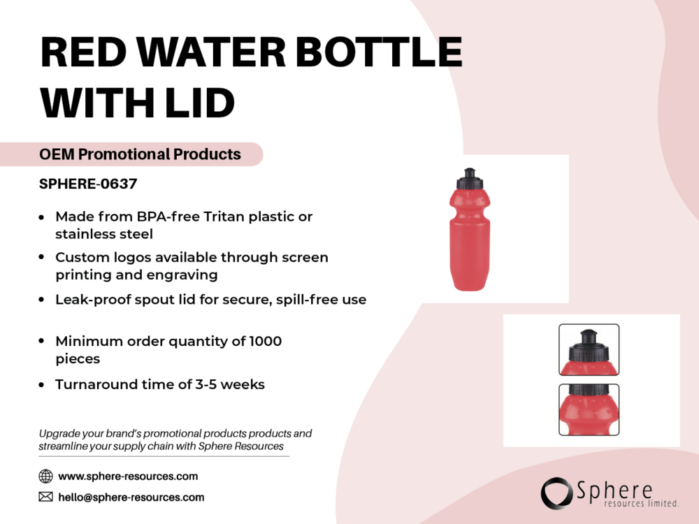 RED WATER BOTTLE WITH LID SOCIAL GRAPHICS