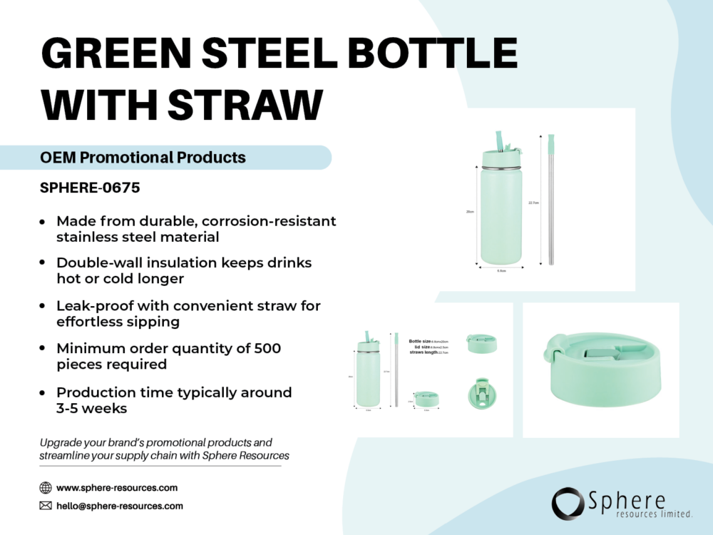 GREEN STEEL BOTTLE WITH STRAW Social Graphic