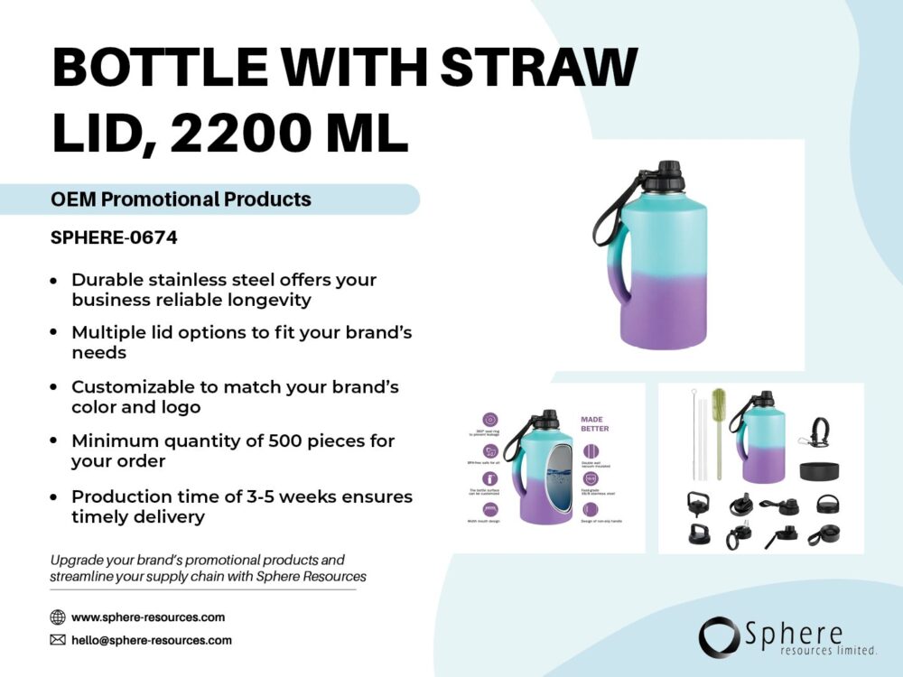 BOTTLE WITH STRAW LID, 2200 ML Social Graphic