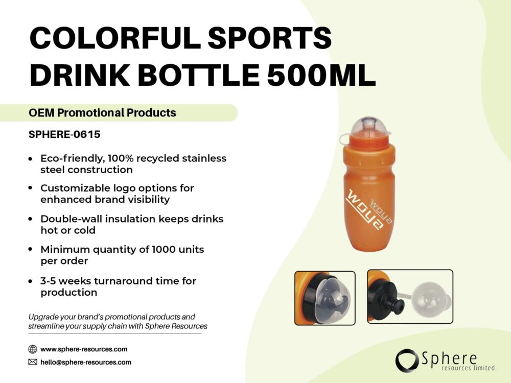 COLORFUL SPORTS DRINK BOTTLE 500ML SOCIAL GRAPHICS