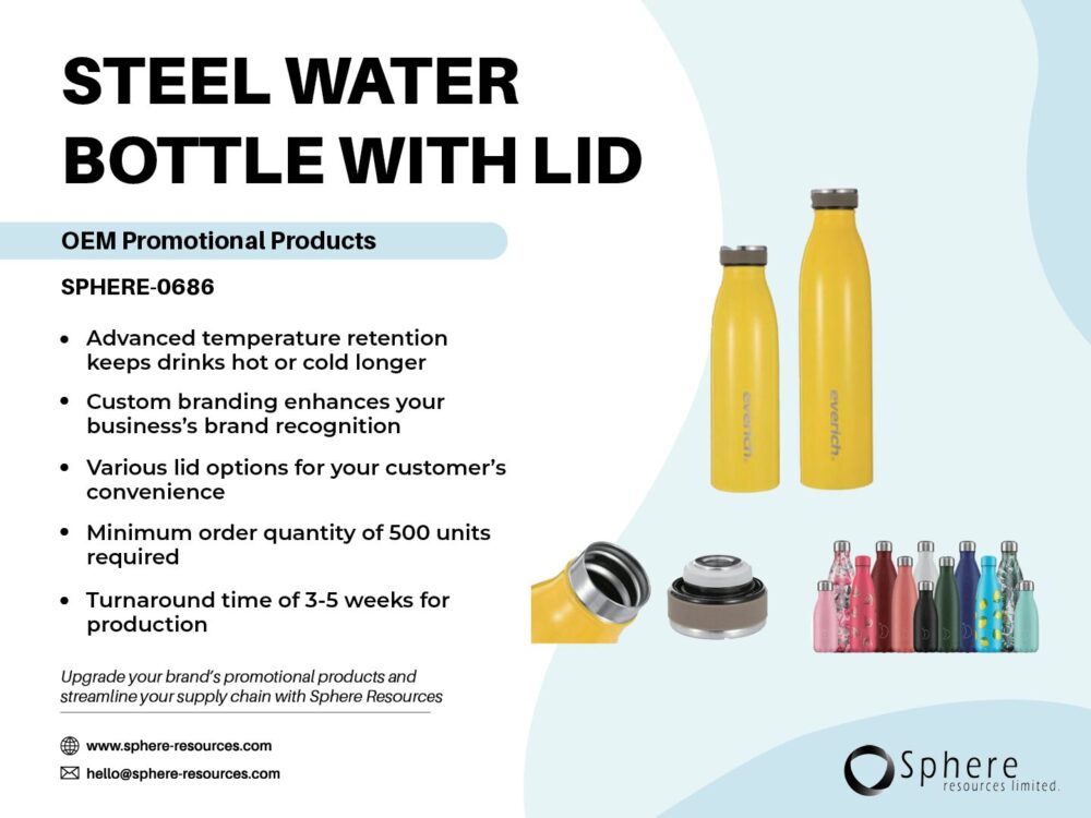STEEL WATER BOTTLE WITH LID Social Graphic