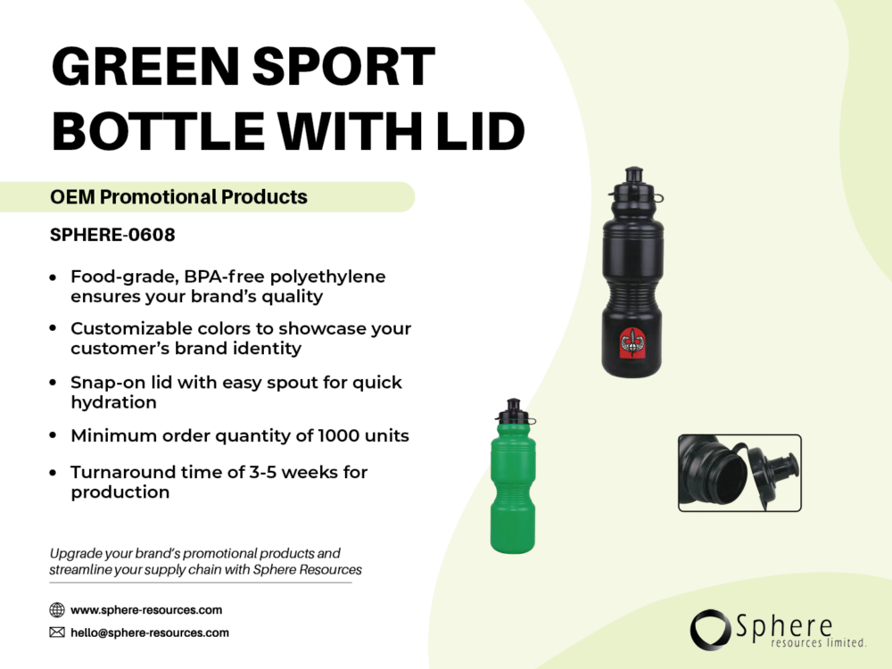 GREEN SPORT BOTTLE WITH LID SOCIAL GRAPHICS