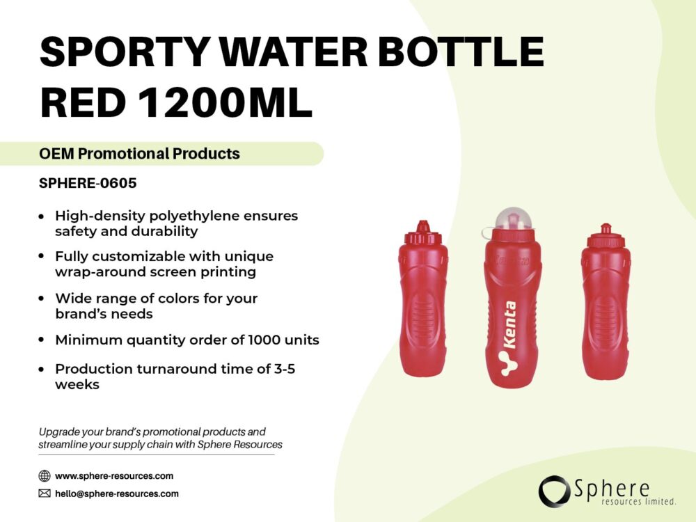 SPORTY WATER BOTTLE RED 1200ML SOCIAL GRAPHICS