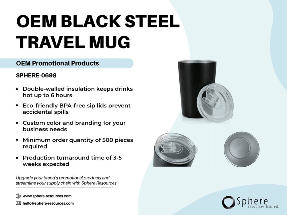 OEM BLACK STEEL TRAVEL MUG Social Graphic