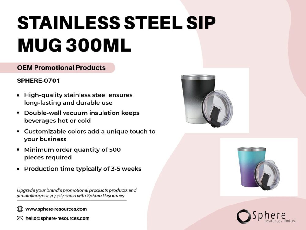 STAINLESS STEEL SIP MUG 300ML Social Graphic