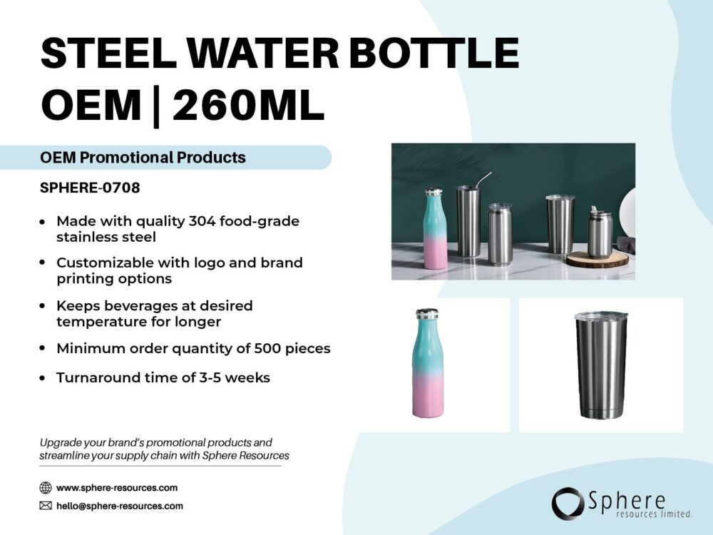 STEEL WATER BOTTLE OEM | 260ML Social Graphic