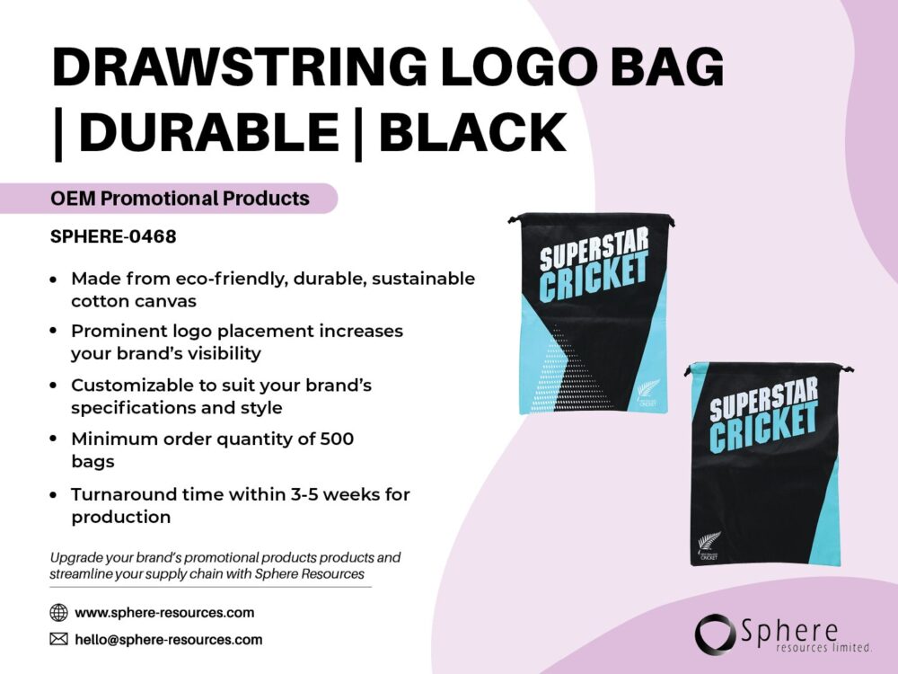 DRAWSTRING LOGO BAG I DURABLE I BLACK SOCIAL GRAPHIC
