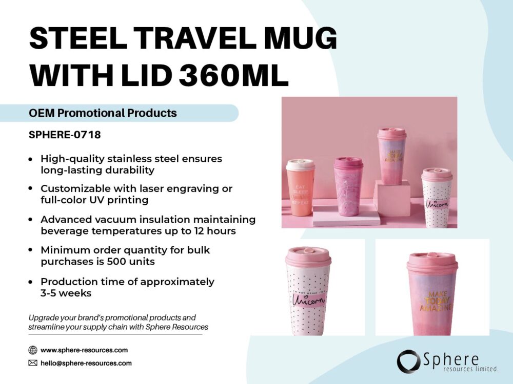 STEEL TRAVEL MUG WITH LID 360ML Social Graphic