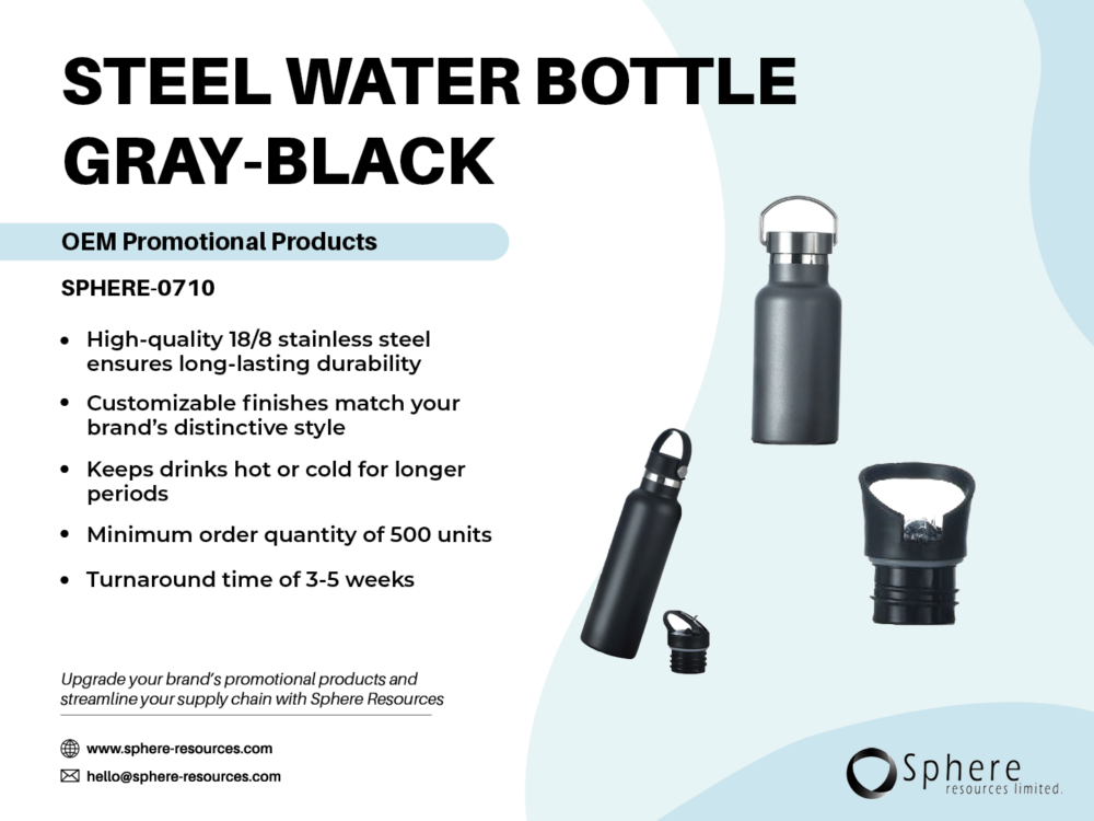 STEEL WATER BOTTLE GRAY-BLACK Social Graphic