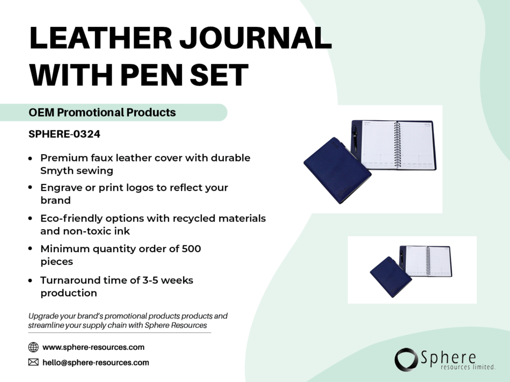 LEATHER JOURNAL WITH PEN SET SOCIAL GRAPHIC
