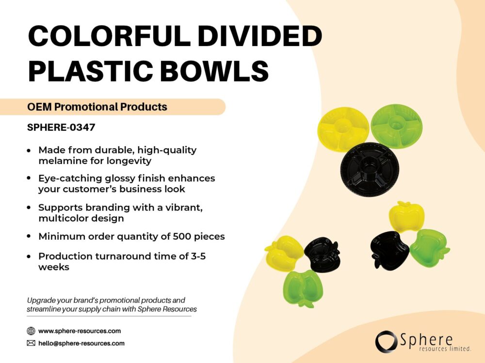 COLORFUL DIVIDED PLASTIC BOWLS SOCIAL GRAPHIC