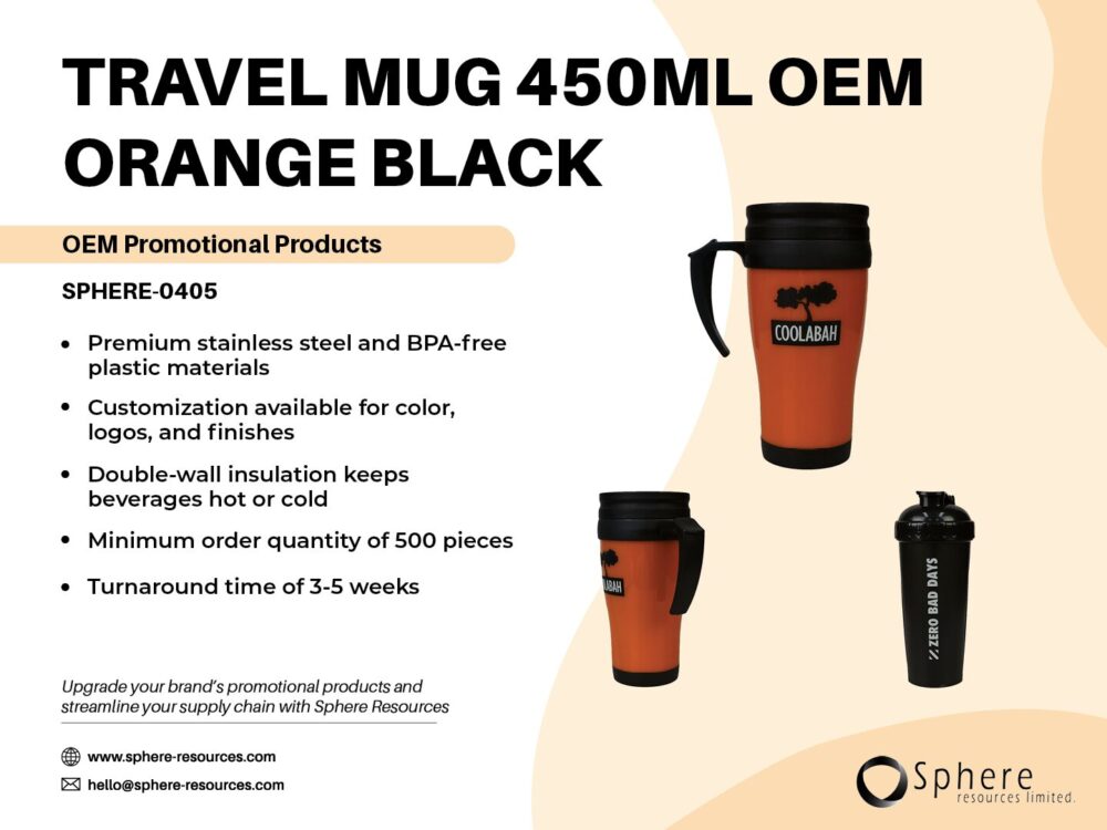 TRAVEL MUG 450ML OEM ORANGE BLACK SOCIAL GRAPHIC
