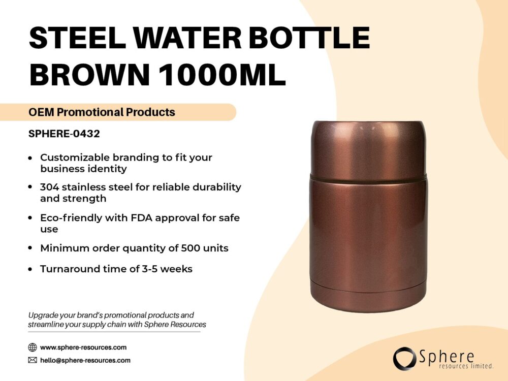 STEEL WATER BOTTLE BROWN 1OOOML SOCIAL GRAPHIC