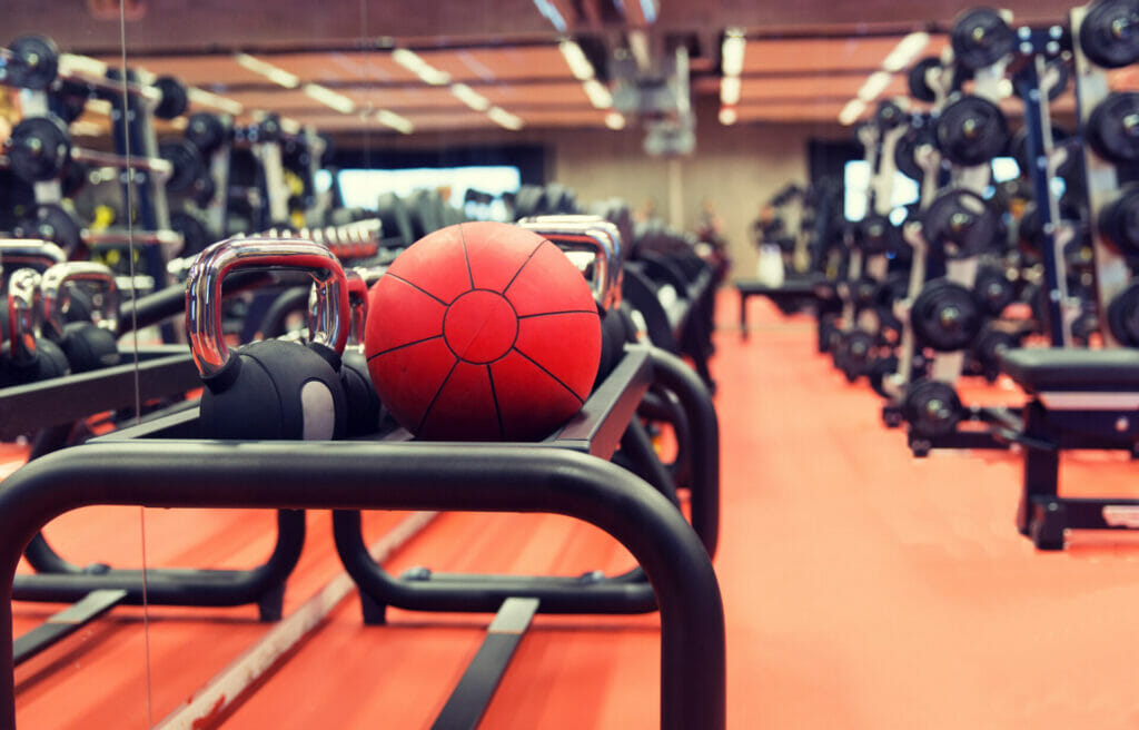 Close-up of custom sports equipment in a gym