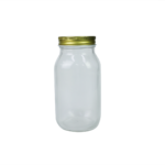 clear glass with gold lid
