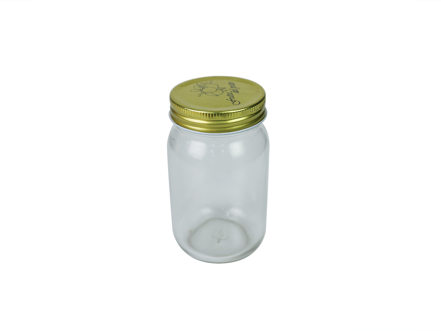 clear glass with gold lid