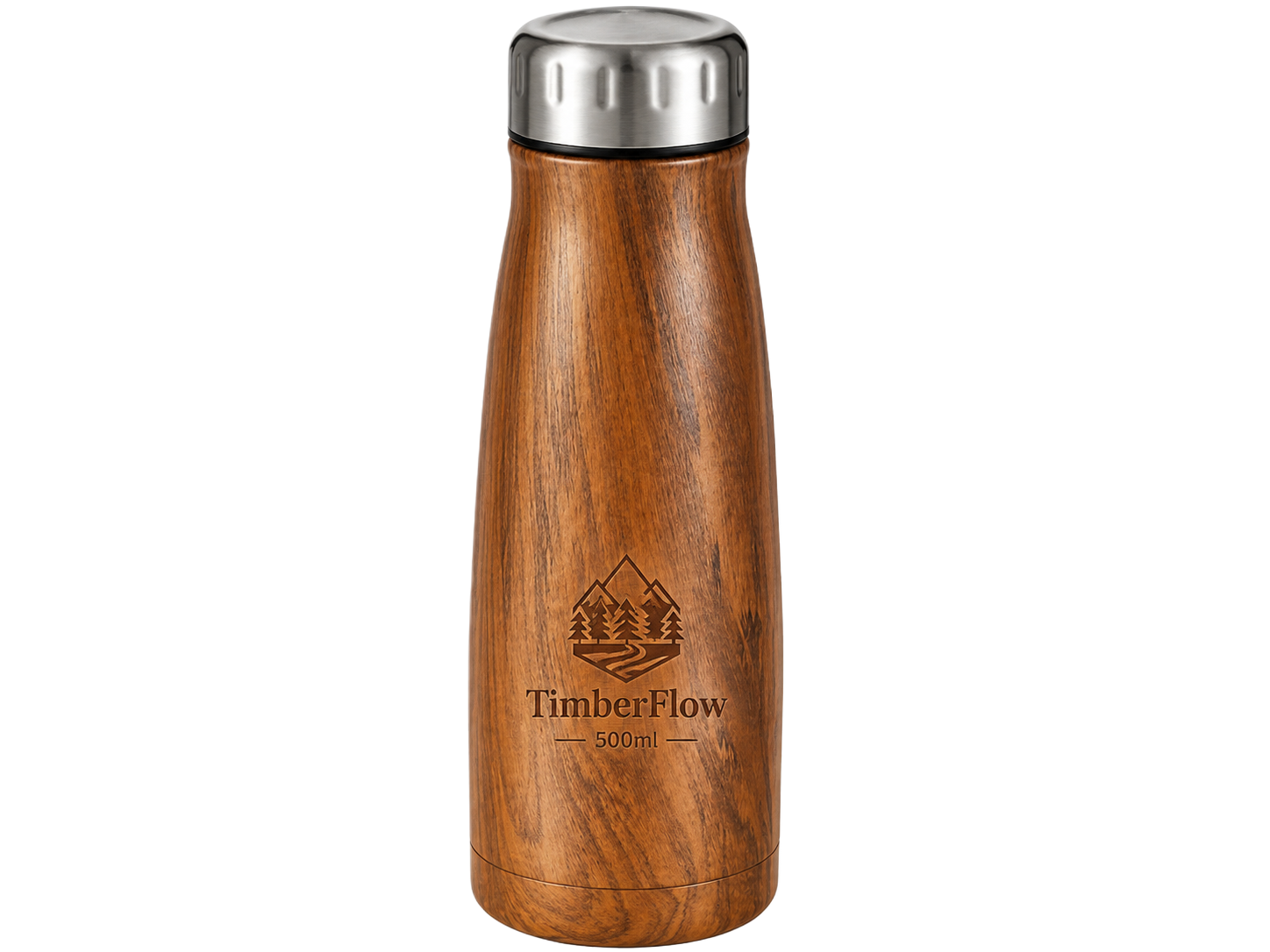 Custom 500ml Wood Finish Stainless Steel Water Bottle