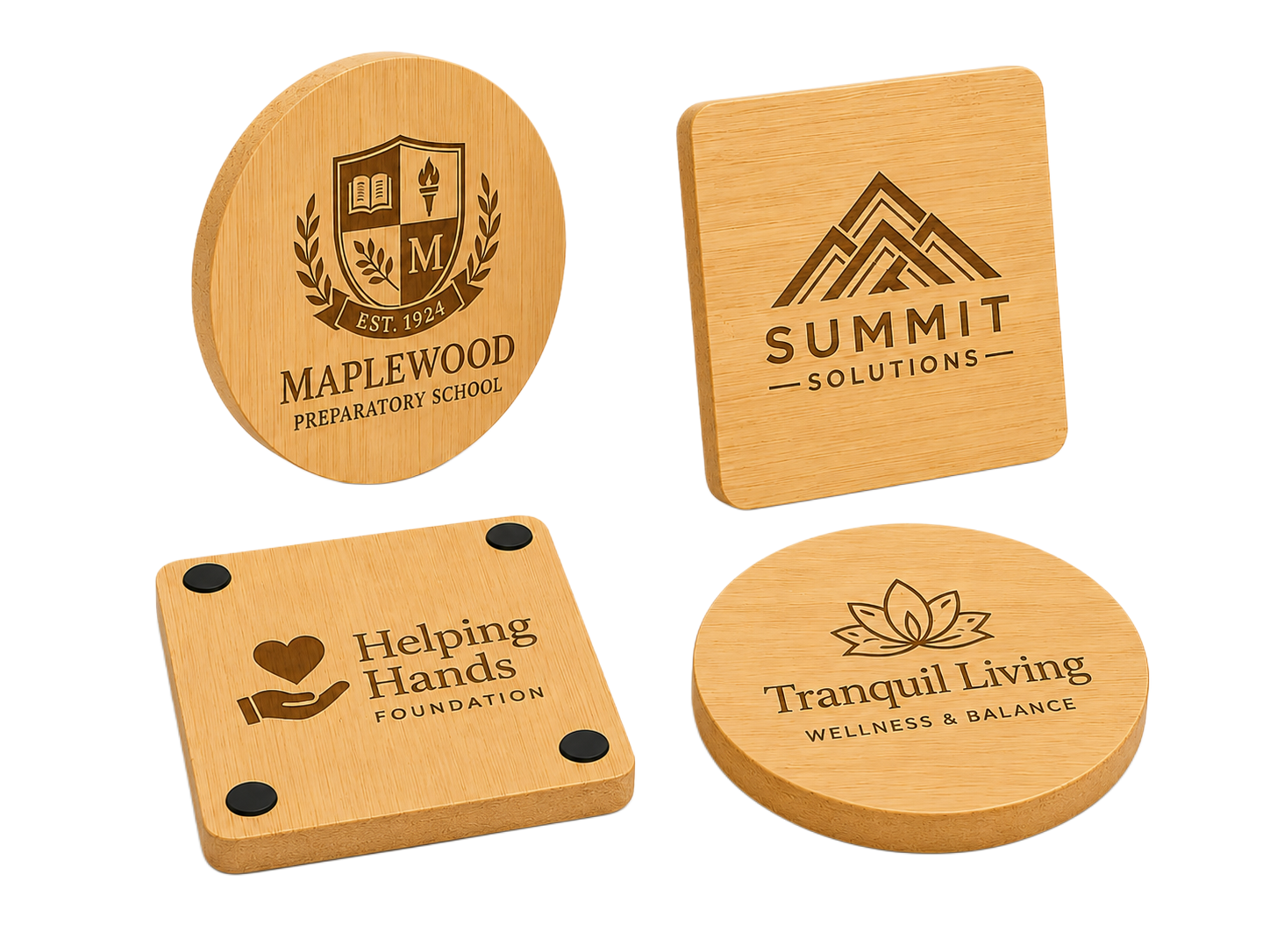 Premium Custom Engraved Natural Wooden Coasters