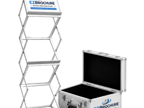 A4 Aluminum Brochure Stand with Shelves Front
