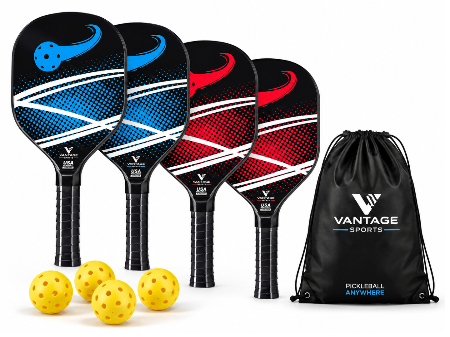 Wooden Pickleball Paddle Set with Balls and Carry Bag