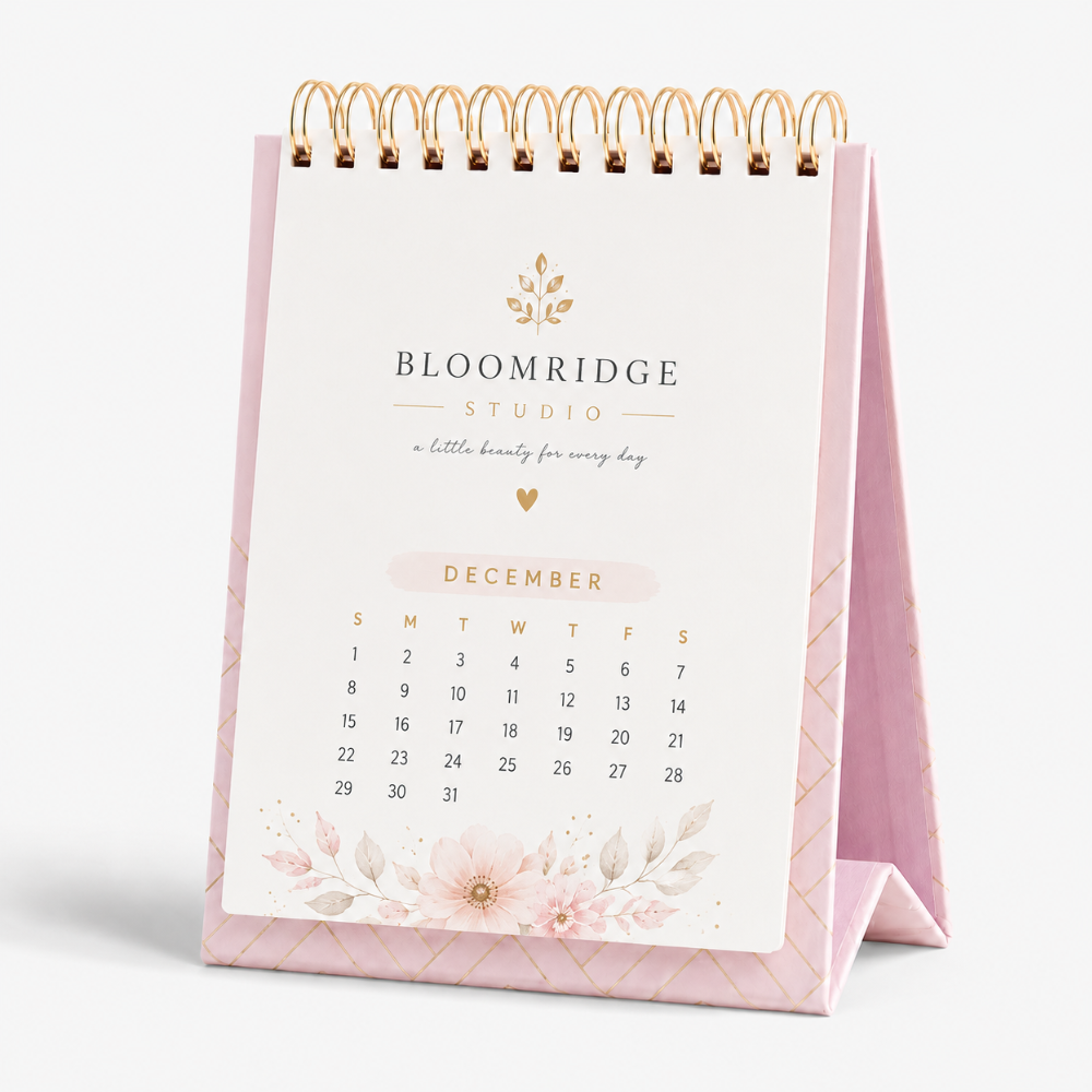 Custom Spiral-Bound Desktop Standing Calendar Front