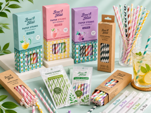 Striped Paper Straws with Individual Packaging Combined