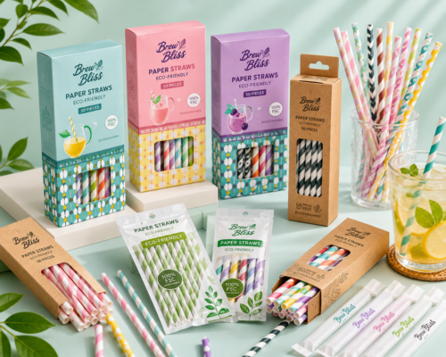 Striped Paper Straws with Individual Packaging Combined