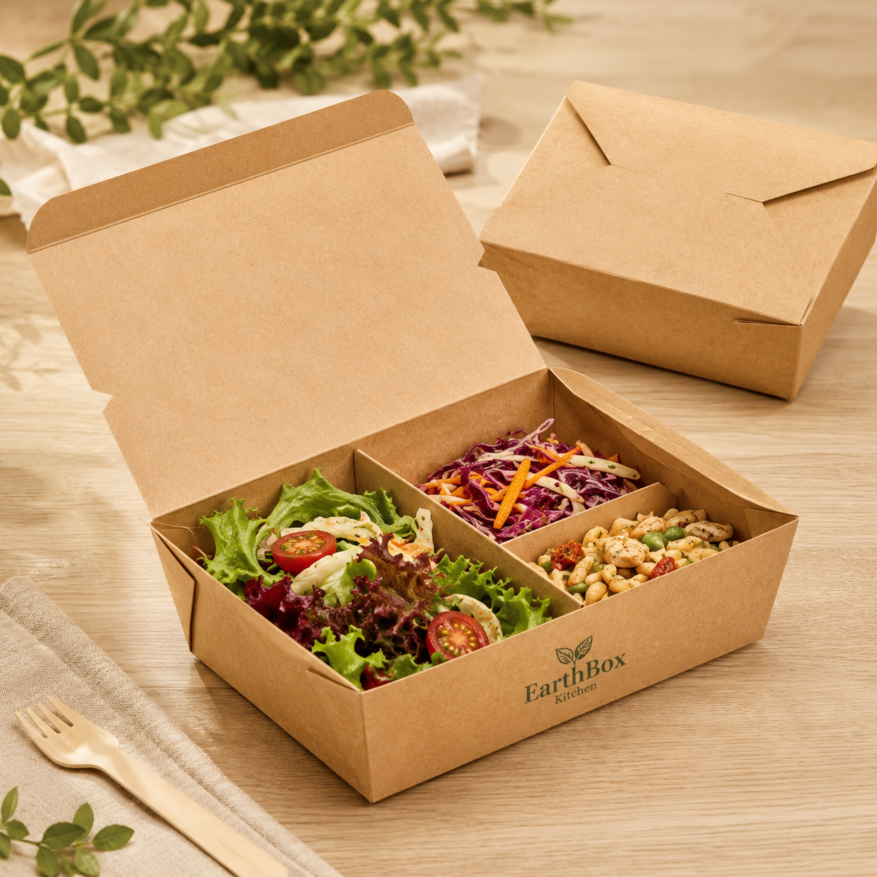 Kraft Paper Lunch Box with Meal Separator Front
